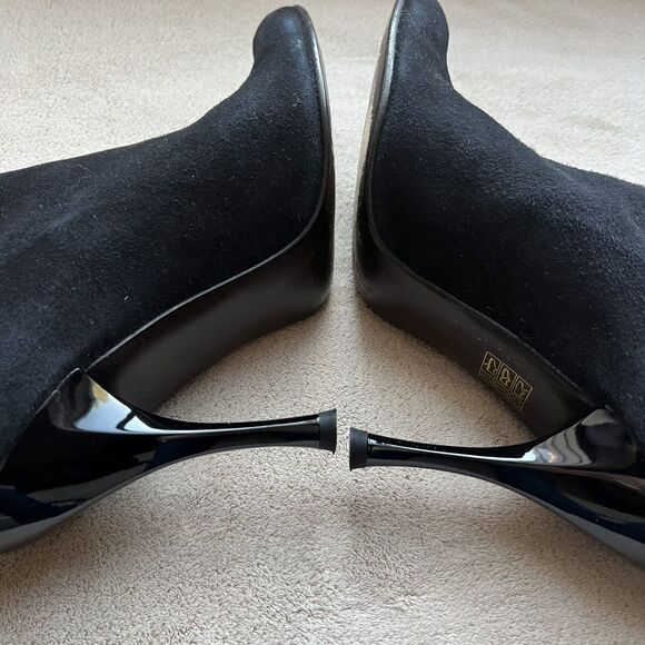 Stuart Weitzman Metropol Black Suede Heeled Ankle Slit Boots Booties Women 7 M - Picture 5 of 16